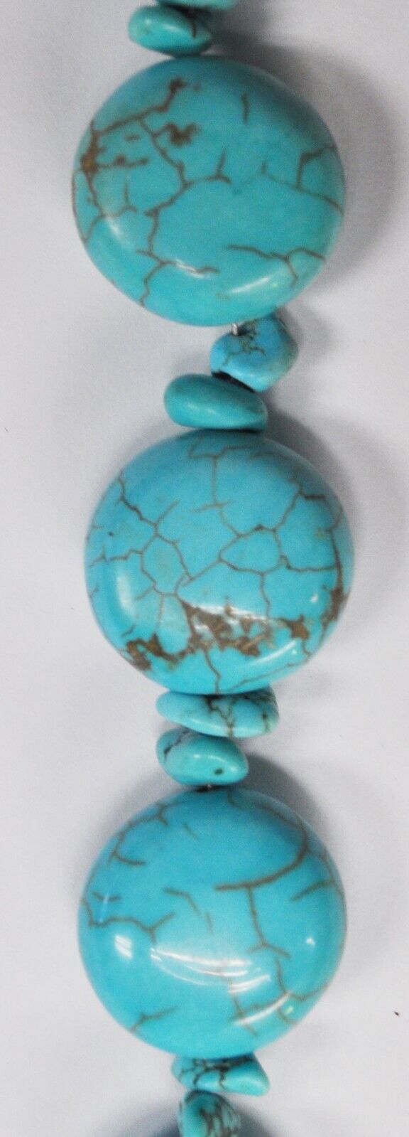 Silver Plated Dyed Howlite Turquoise Chunk Disc Beaded Necklace 21mm 18.75"