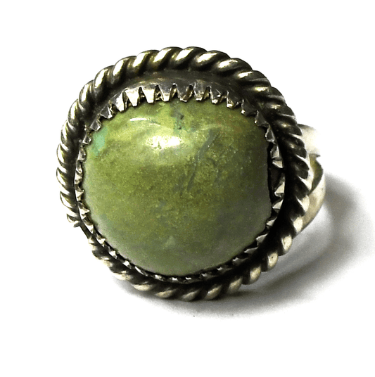 Sterling Silver Green Turquoise Round Domed 18mm Ring Size 6