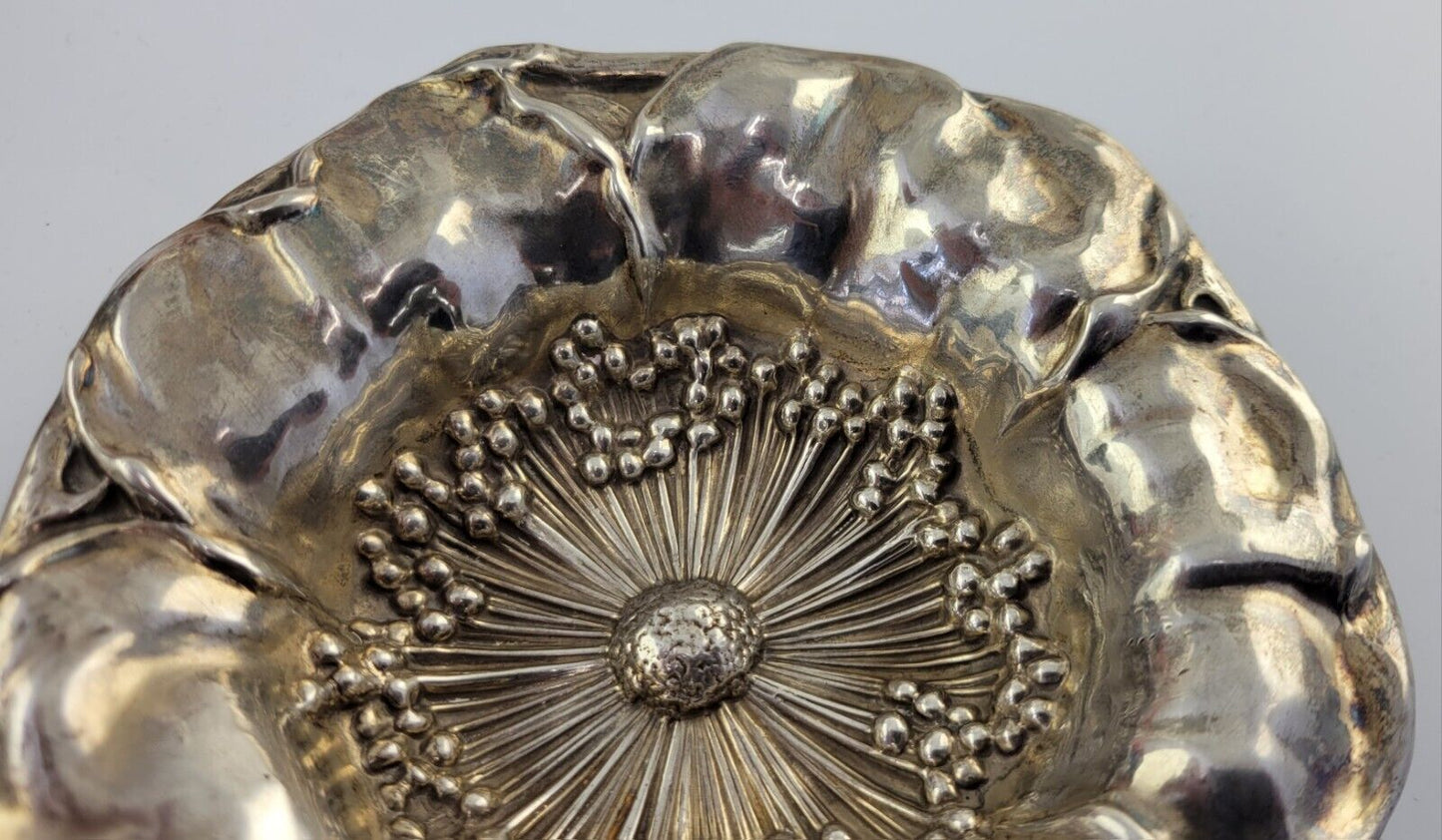 1880s Mauser Poppy Sterling Silver 5 1/2" Hand Wrought Repoussee Dish 2.4oz.