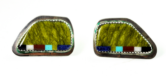 Sterling Silver Lime Green Micro Multi Stone Stripe Inlay NC 29mm Nancy Custer