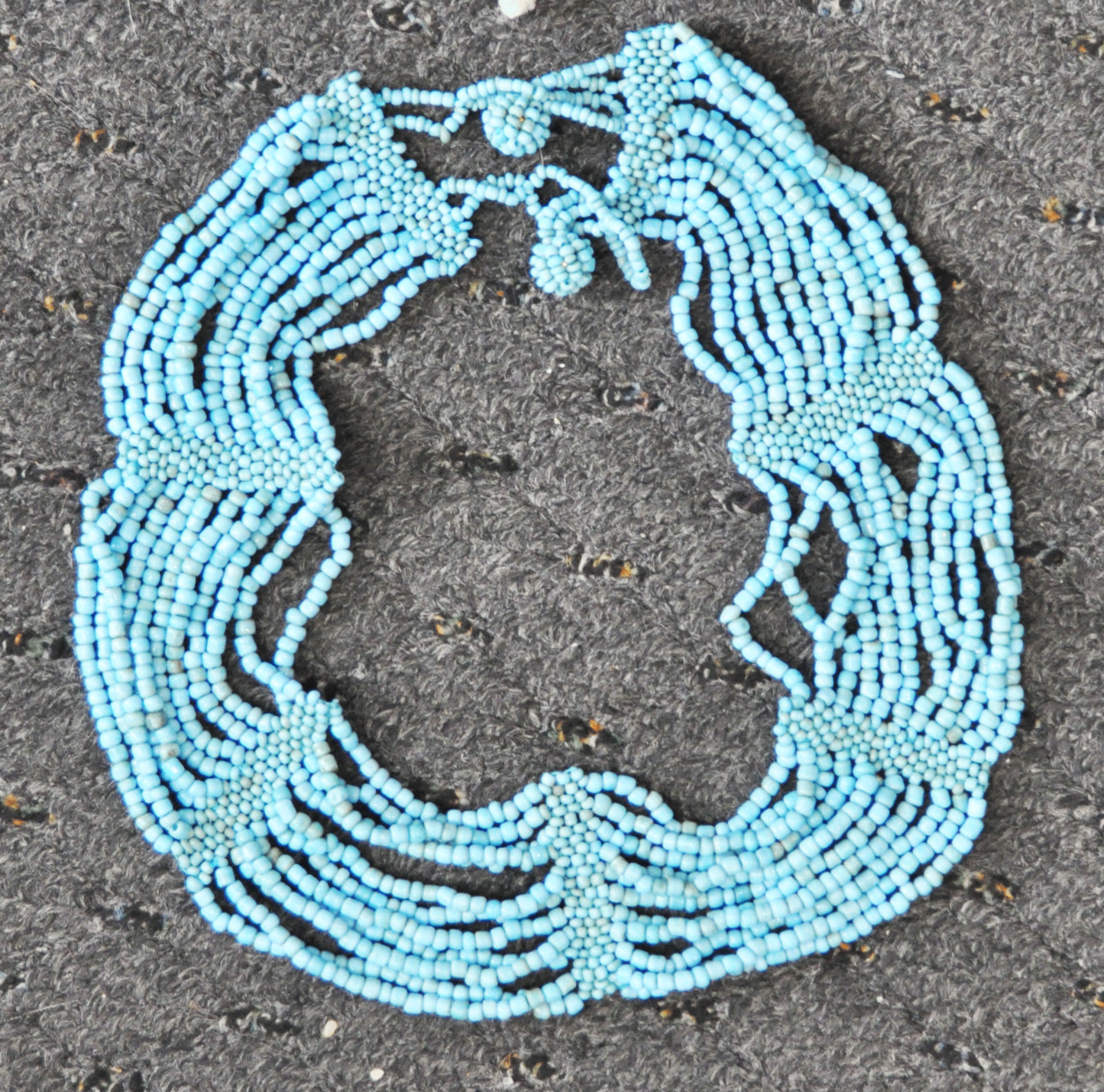 Turquoise Seed Bead 11 Strand Necklace 47mm 20" Gold Plated Costume Metal