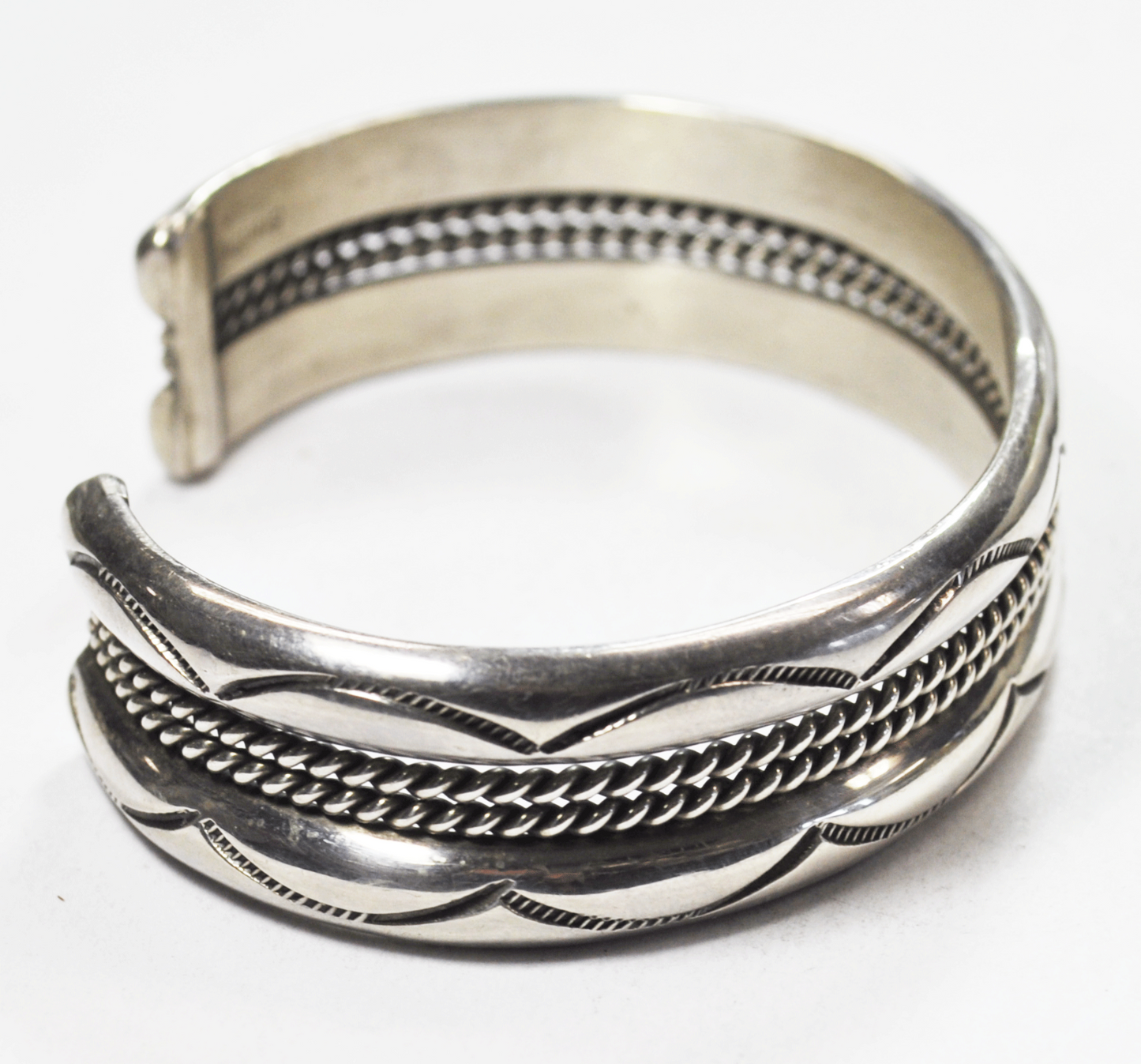 Sterling Silver Tahe Signed Heavy 4 Part Zigzag Cuff Bracelet 17mm 6-7/8" 64g