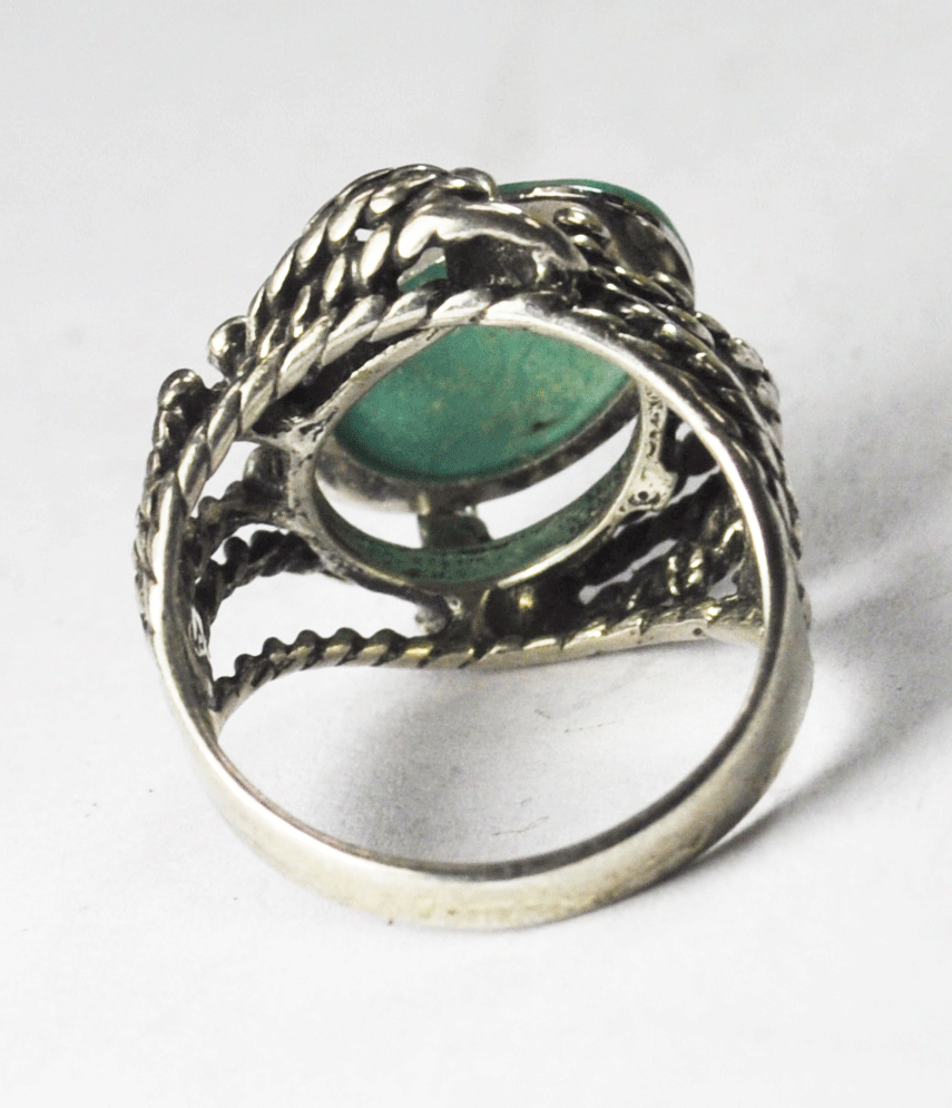 Sterling Silver Turquoise Birds Nest Abstract Solitaire Ring 18mm Size 4