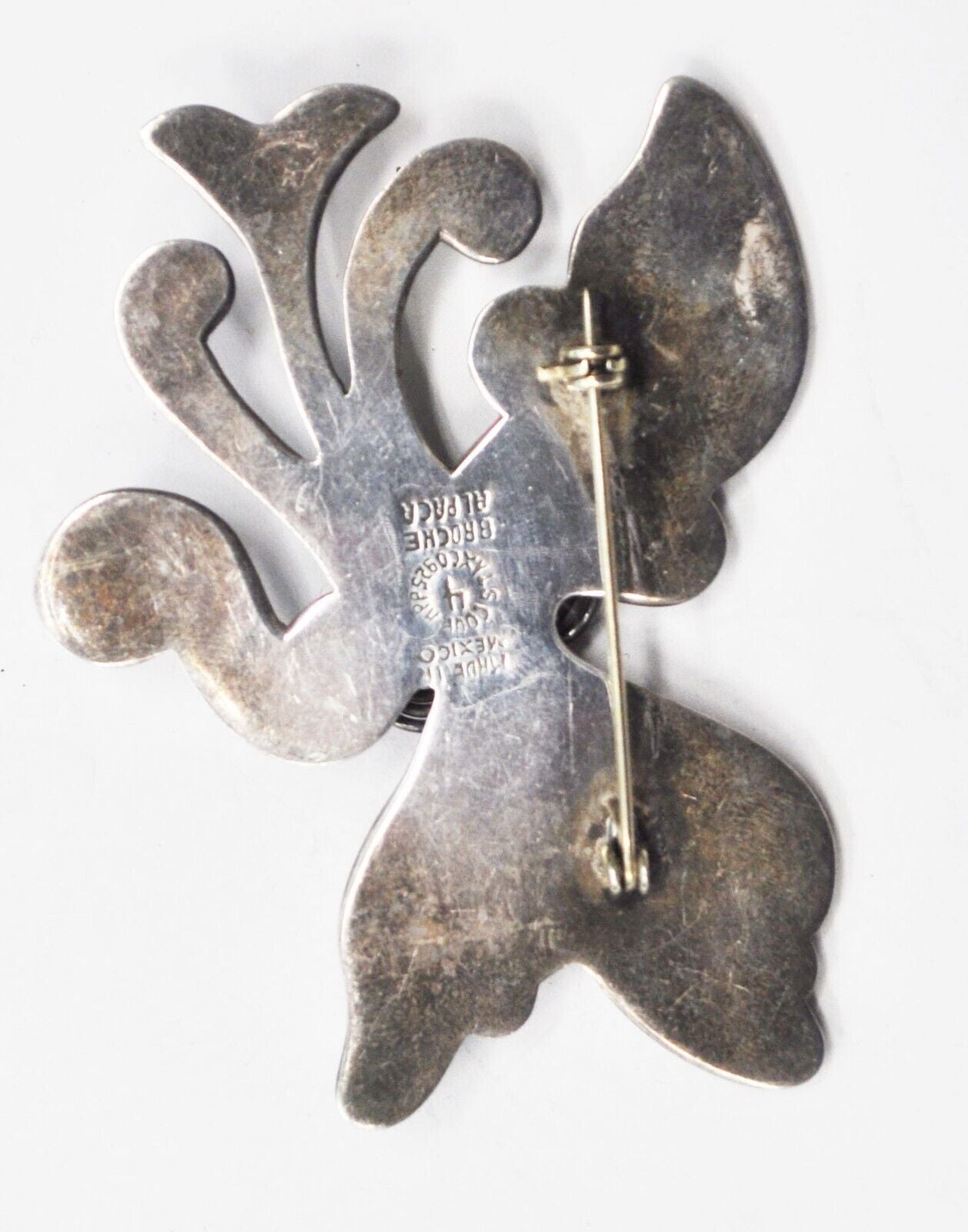 Sterling Silver S Coop APP Floral Scroll Brooch Pin 78mm x 57mm