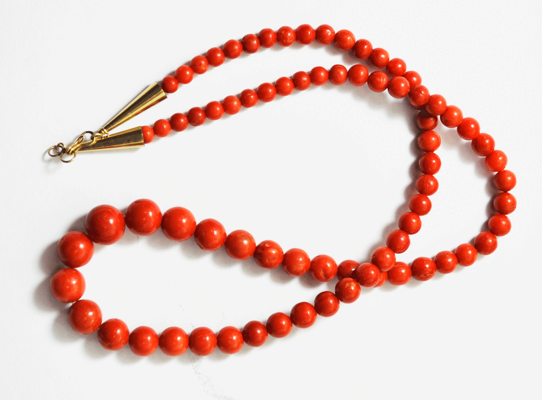 Natural Coral Red Graduated 5-11mm Necklace Gold Filled Cone Hook Clasp 21"