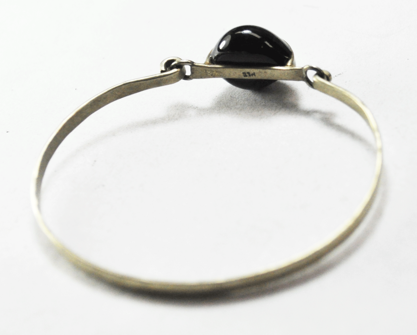 Silver Plated Domed Black Onyx Latch Bracelet 3mm Bar 6-3/4" Wrist