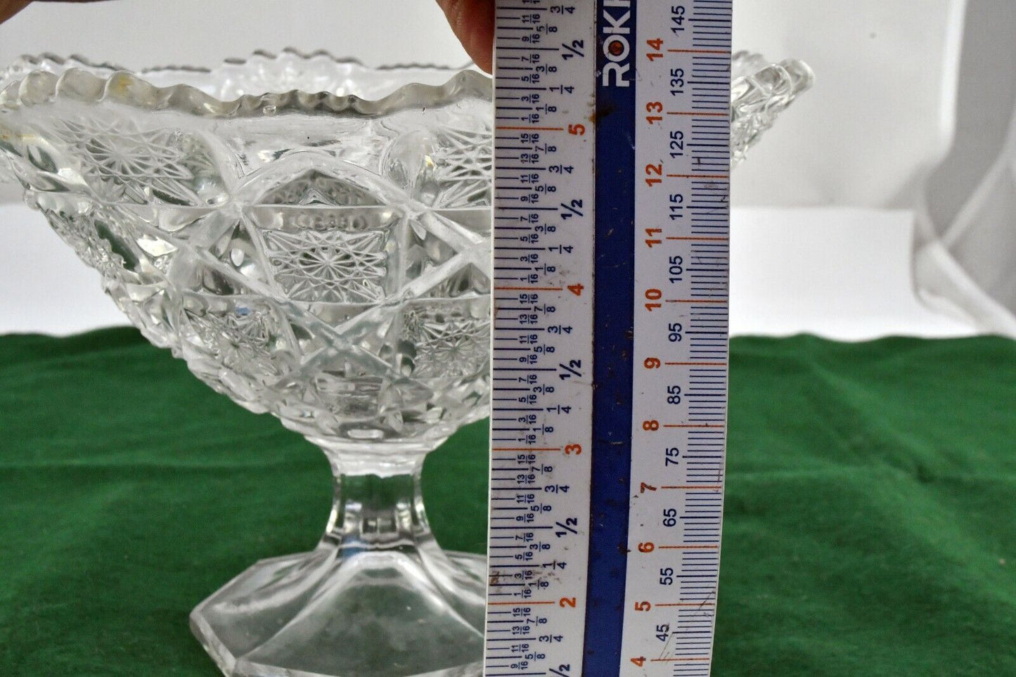 Vintage Bohemian Czech Style Molded Glass Footed Candy Nut Dish 7 1/2" x 5 1/4"