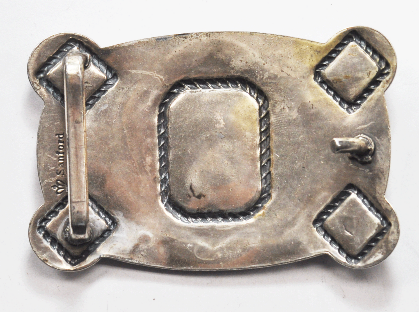 Sanford Silver Plated Faux Turquoise Belt Buckle 3" x 2" Fits 32mm Belt