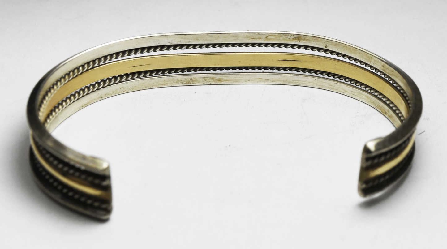 Sterling Silver Tahe Two Tone GF 5 Part Cuff Bracelet 12mm 7" Wrist