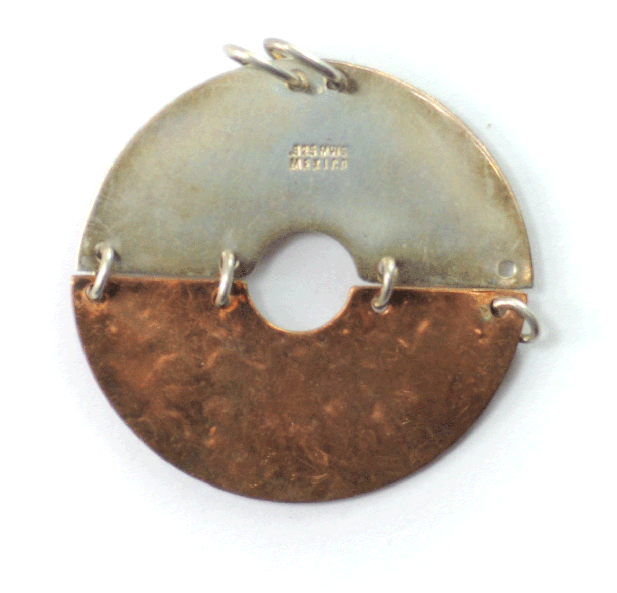 Sterling Silver MWS Brass Bronze Two Tone Part Disc Dangle Pendant 1-3/4" Round