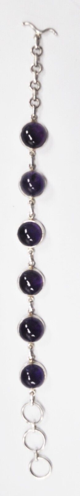 Sterling Silver NC 13mm Round Domed Amethyst Toggle 9" Bracelet
