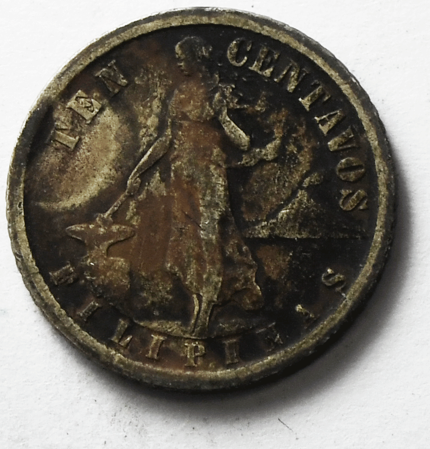 1917 S 10c Philippines Silver Ten Centavos Coin KM# 169 San Francisco Mint