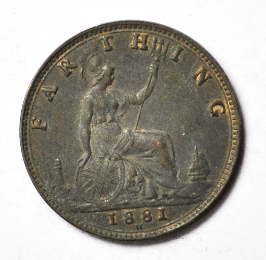 1881 H 1F Great Britain Farthing Copper Coin KM#753 Rare Uncirculated