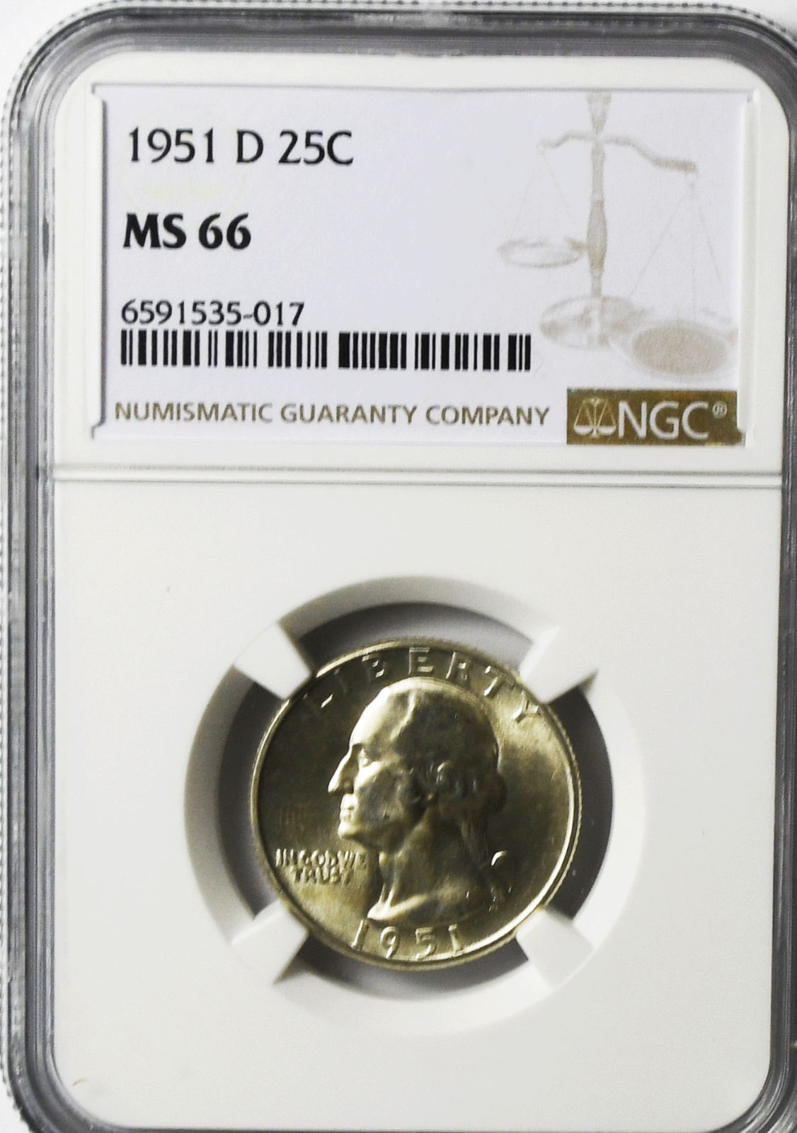 1951 D 25c Washington Silver Quarter Dollar NGC MS66 Brilliant Uncirculated