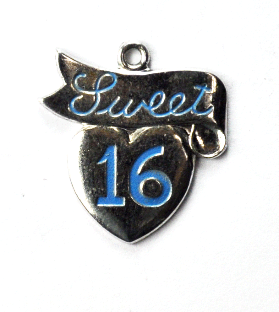 Sterling Silver Griffith Enamel Sweet Sixteen 16 Heart Charm 18mm