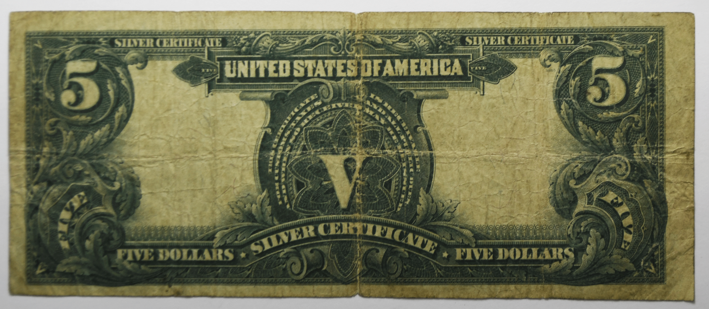 1899 $5 Indian Chief Silver Certificate Large Note Blue Seal N13576278 Fr#280m