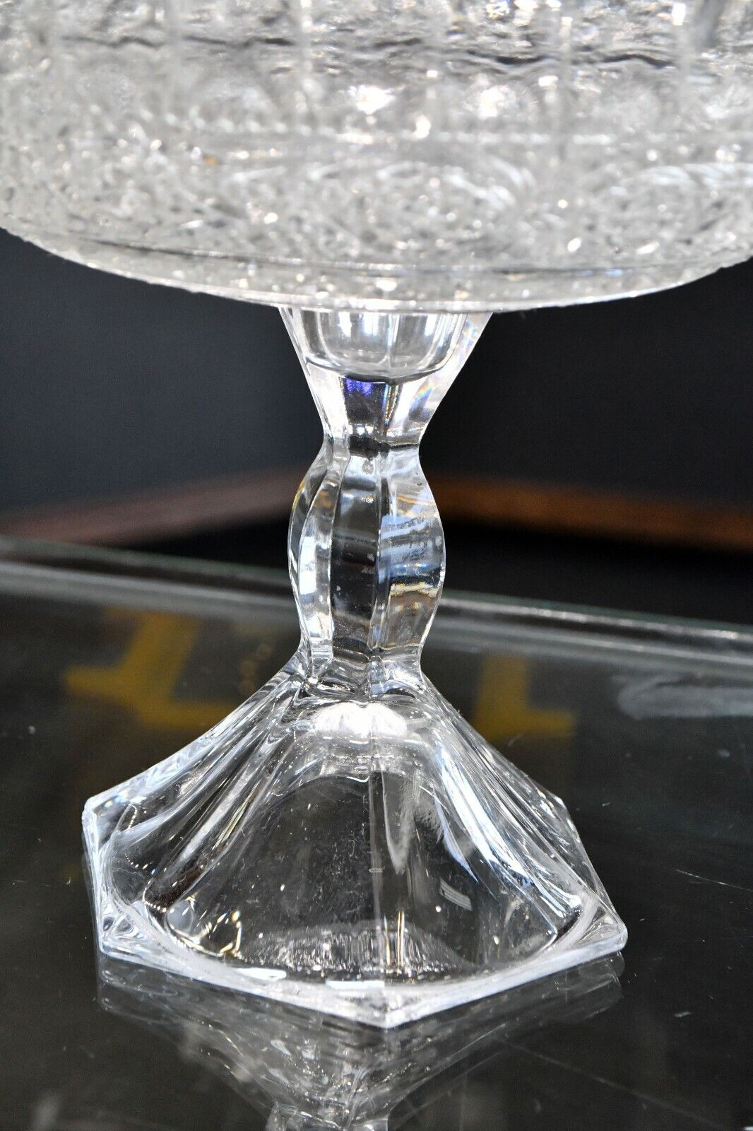 Vintage Style Molded Glass Stemmed Footed Centerpiece Fruit Bowl 6 3/4" Tall