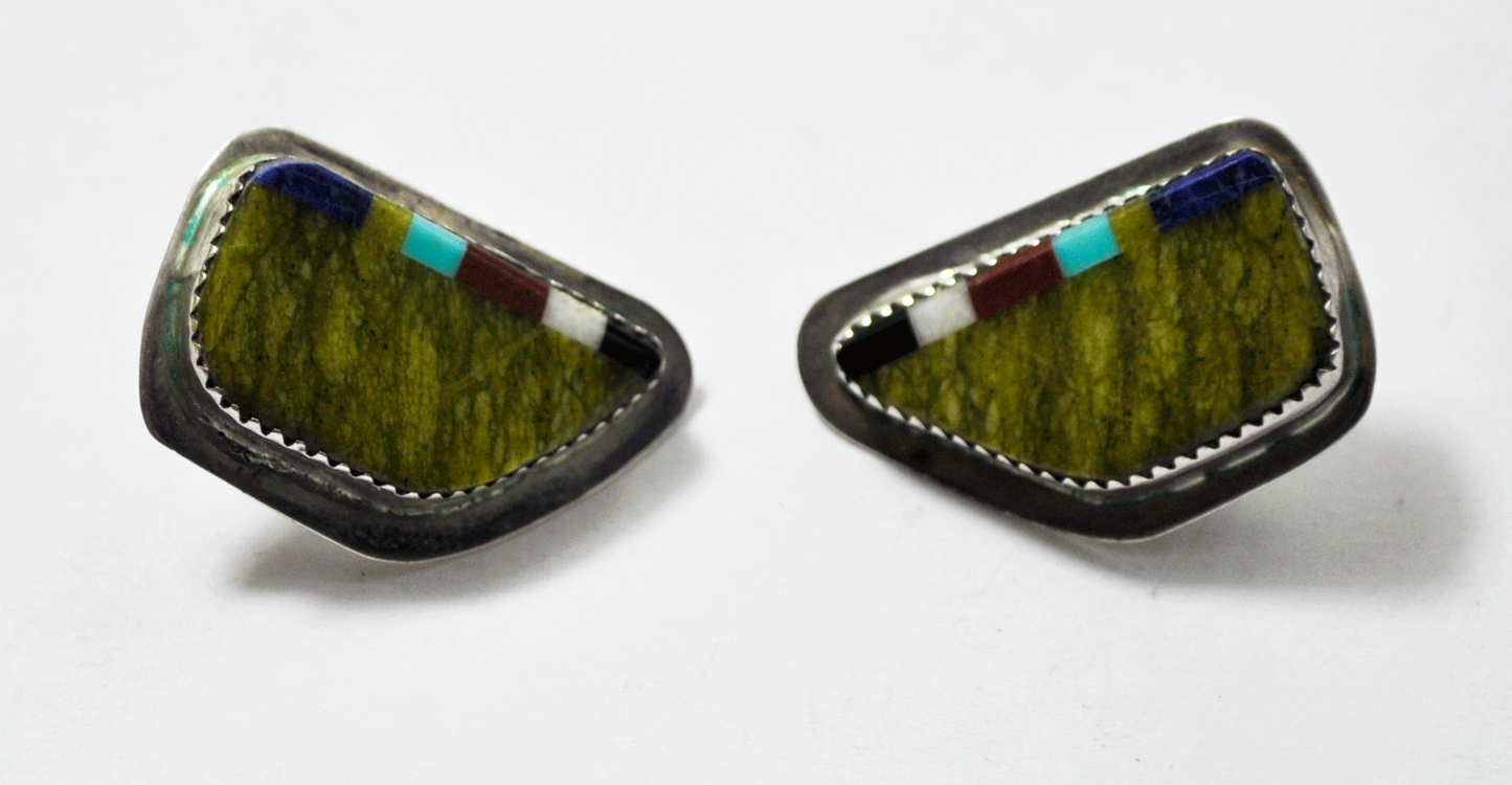 Sterling Silver Lime Green Micro Multi Stone Stripe Inlay NC 29mm Nancy Custer