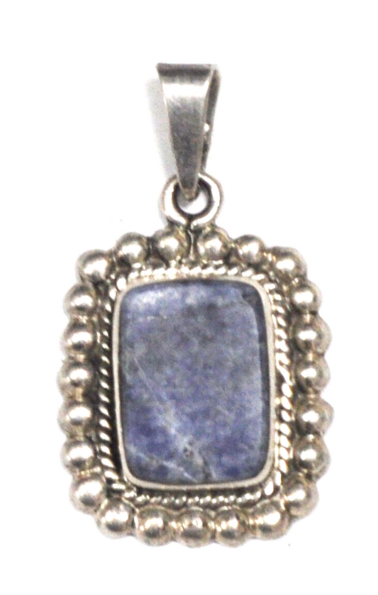 Sterling Silver Mexico TL-86 Blue Sodalite Oval Pendant Dot Halo 40mm x 23mm
