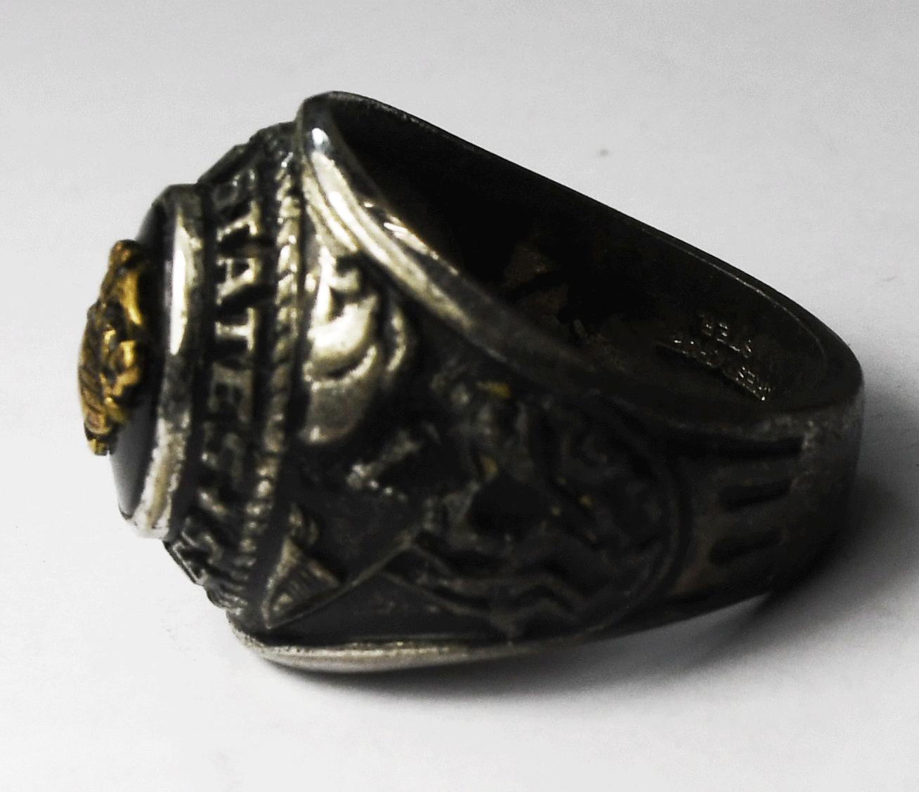 Sterling Silver Crest Craft Vintage USMC US Marines 20mm Ring Onyx Gold Size 9