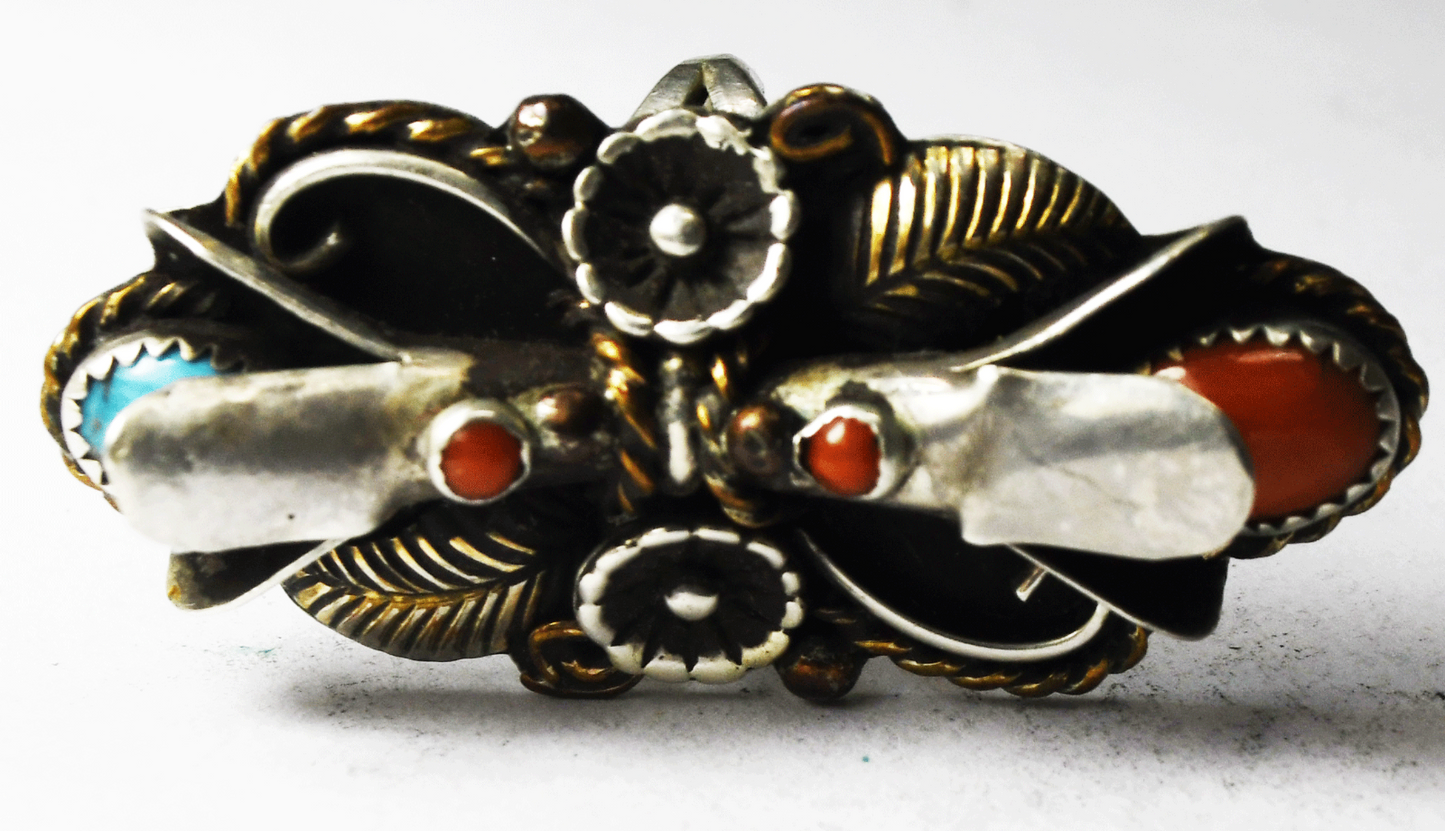 Sterling ZC 2 Tulip Turquoise & Coral Floral Ring 50mm Size 6.5