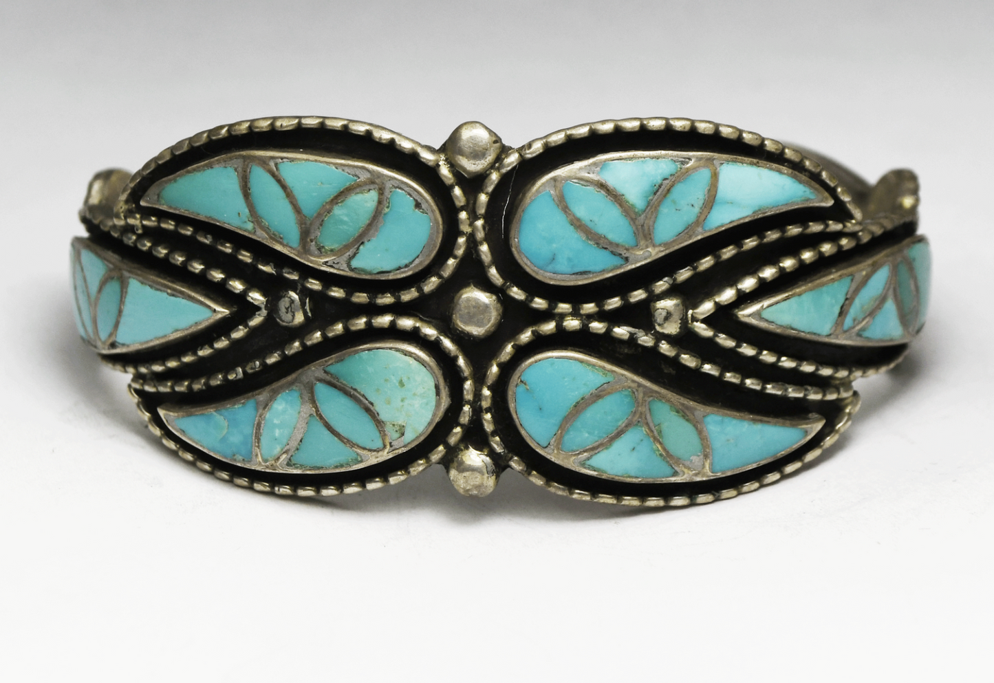 Sterling Willis Susie Leekity Turquoise Inlay Cuff Bracelet 30mm 7" Wrist