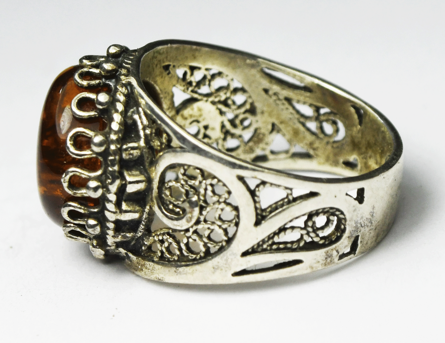 DGS Turkey Amber Spiral Filigree Ring 16mm Size 8-1/4