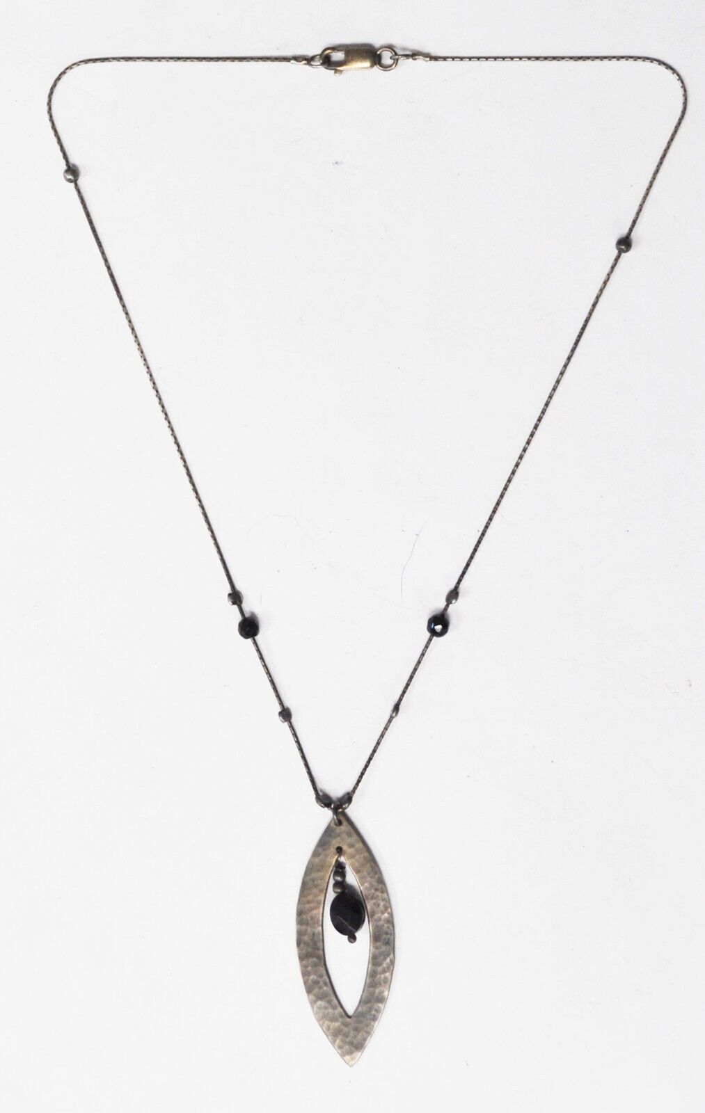 Sterling Silver Hammered Dangle Bead 1mm Box Chain Necklace 16"