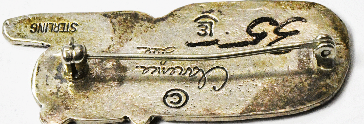 Sterling Silver Clarence Lee Sleeping Cat Brooch Pin 48mm x 20mm