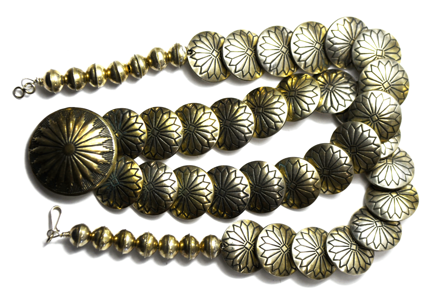 Sterling Silver Graduated Handmade Bead Disc Rays 21.5" Necklace 8-30mm