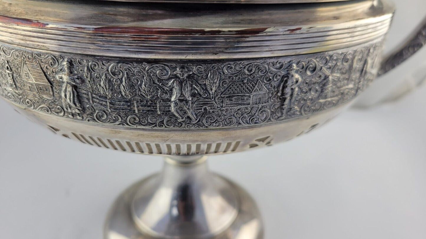 Friedman Silverplate Dutch Scenes Reticulated Repoussé Handled Centerpiece