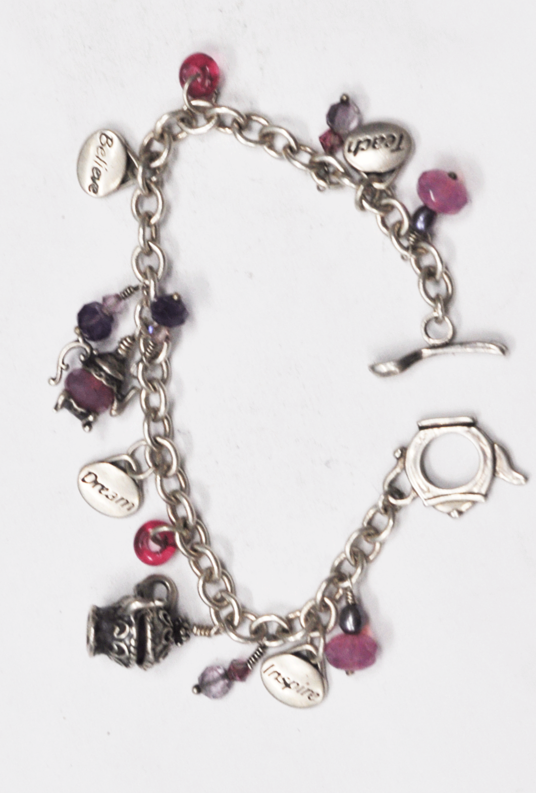 Sterling Silver Sunwest Tea Toggle Charm Bracelet 8-1/4" Dream Inspire Teach