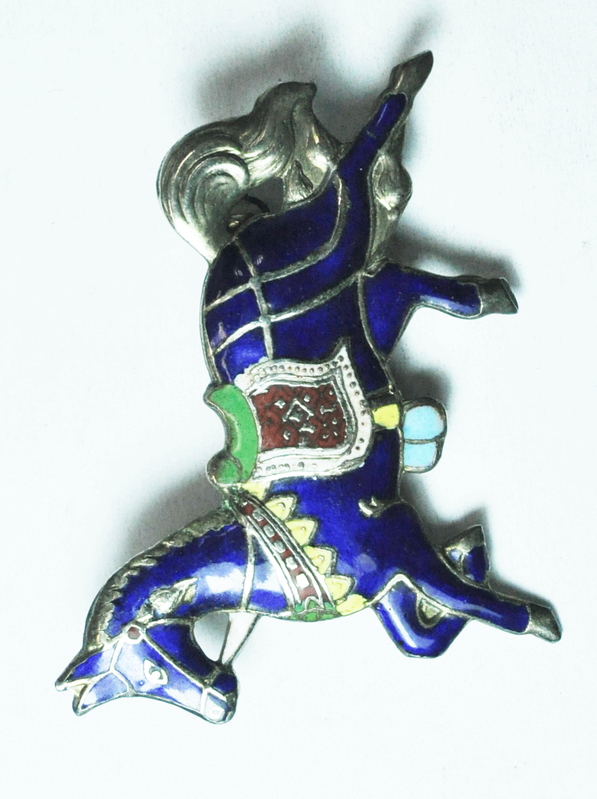 Silver Plated Thailand Blue Enamel Carousel Horse 45mm x 37mm Brooch Pin