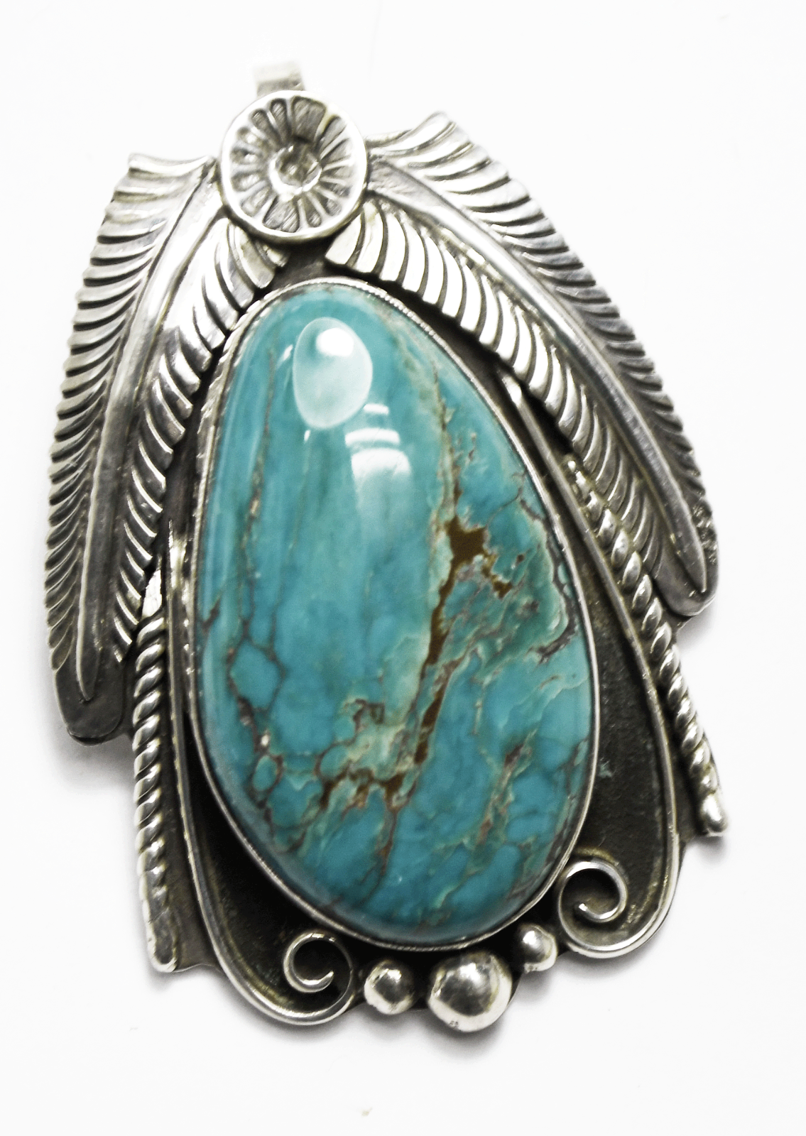 Sterling Silver Large Turquoise Floral Pendant Clip 60mm x 41mm