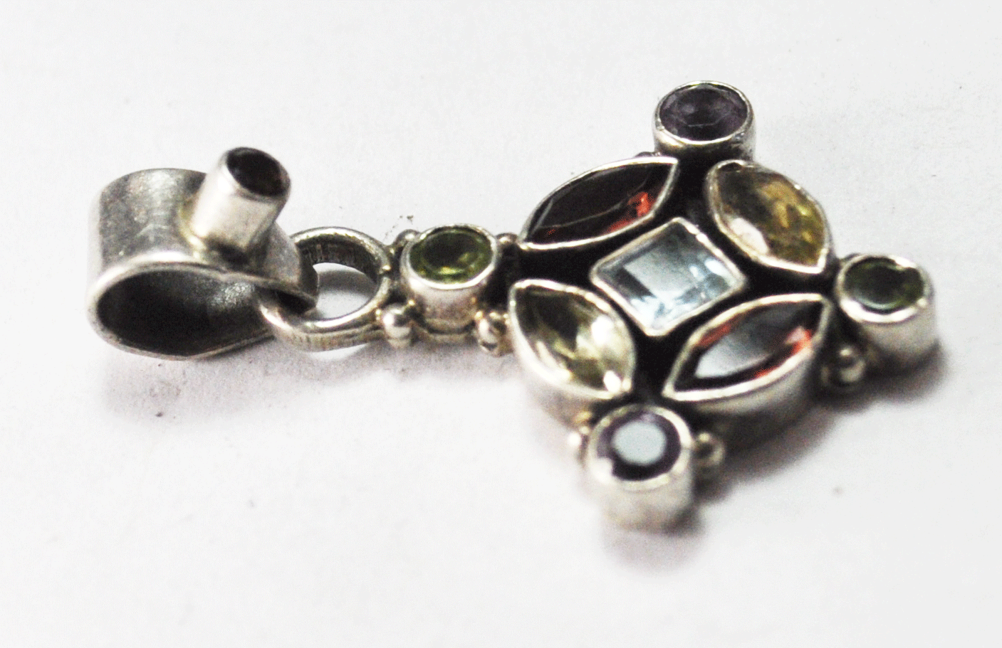 Sterling Silver Multi Color Gemstone Cluster Pendant 37mm x 25mm Pendant