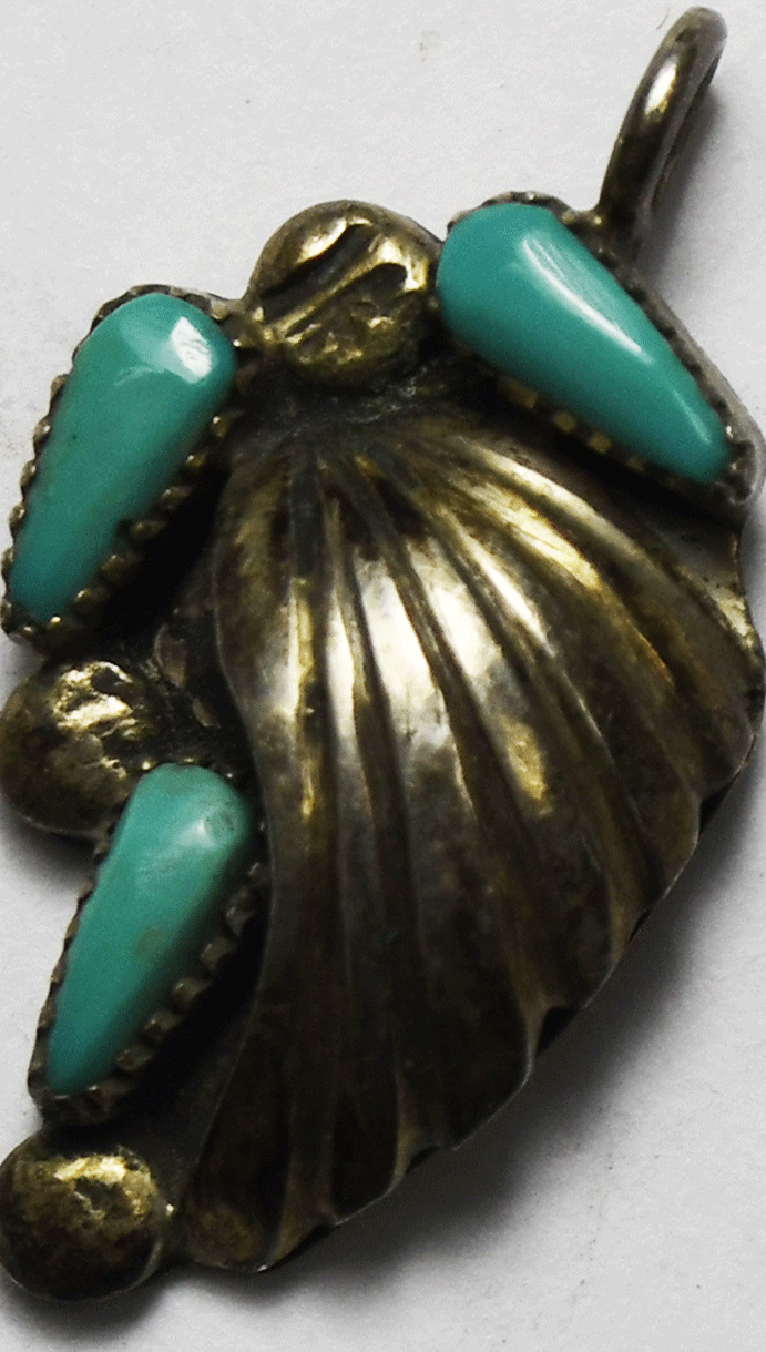 Sterling Silver Turquoise Striped Dot Pendant 27mm x 15mm