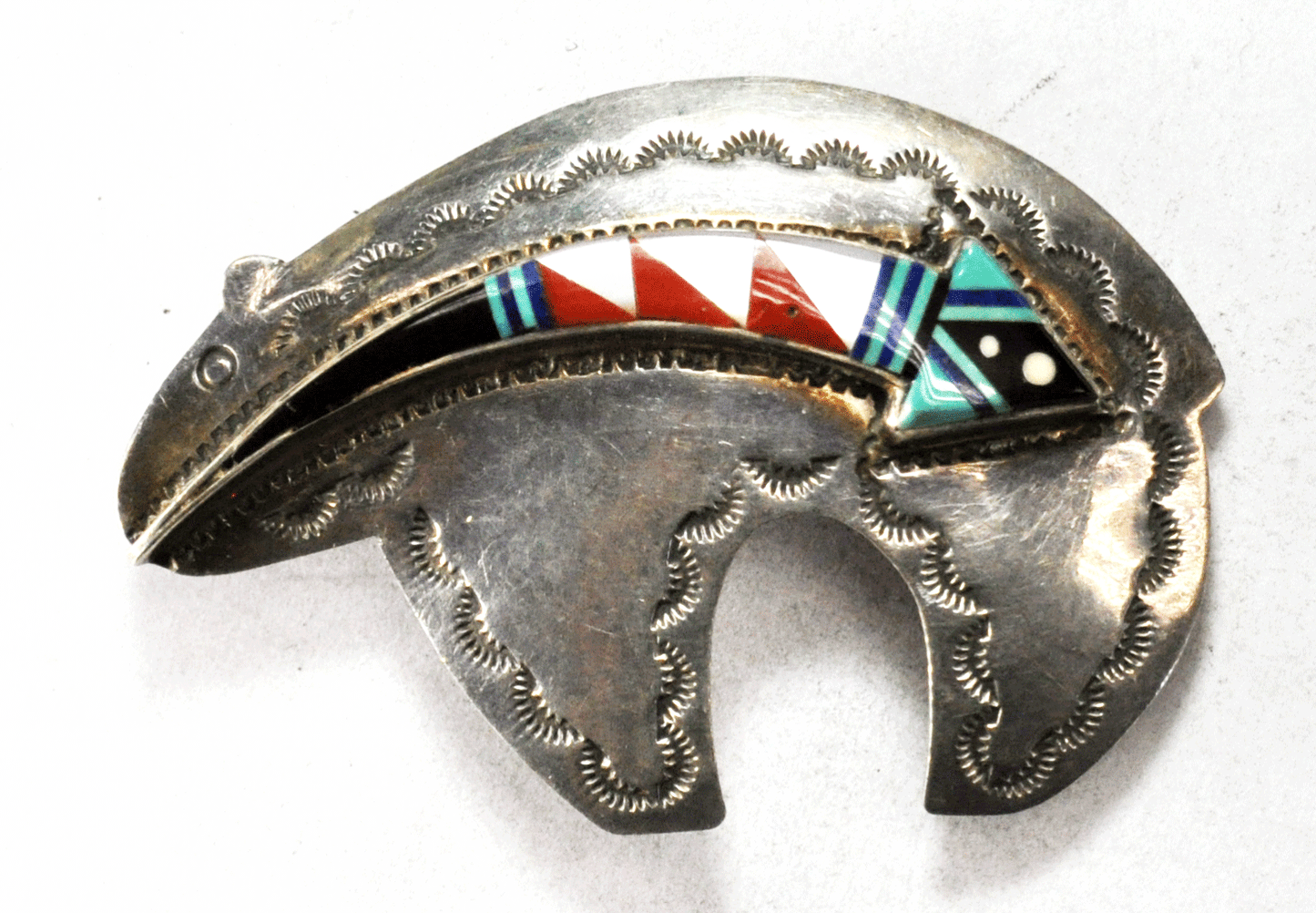 Sterling Silver Veronica Benally Inlay Arrow Bear Belt Buckle 2-3/4" x 1-7/8"