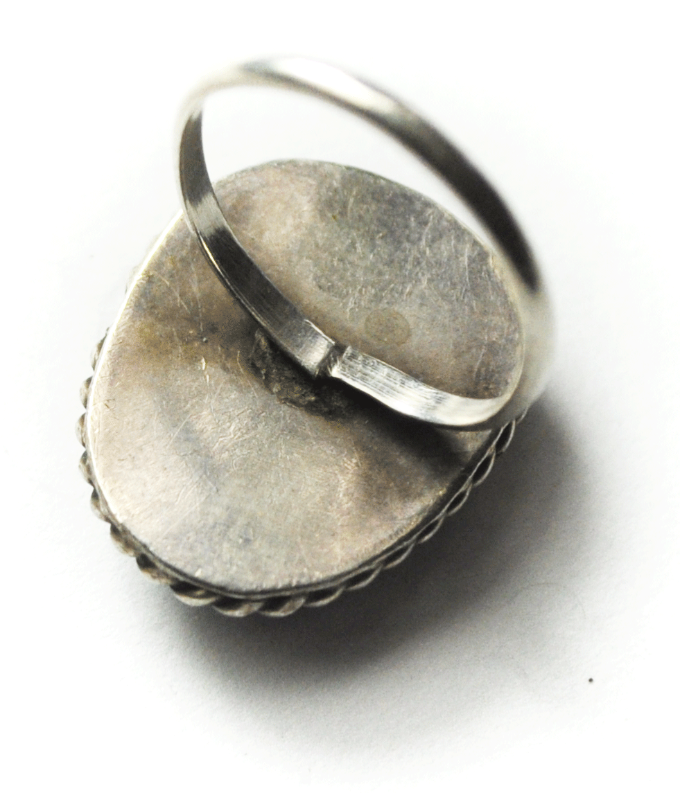 Antique Sterling Silver Turquoise 21mm Solitaire Ring Size 4