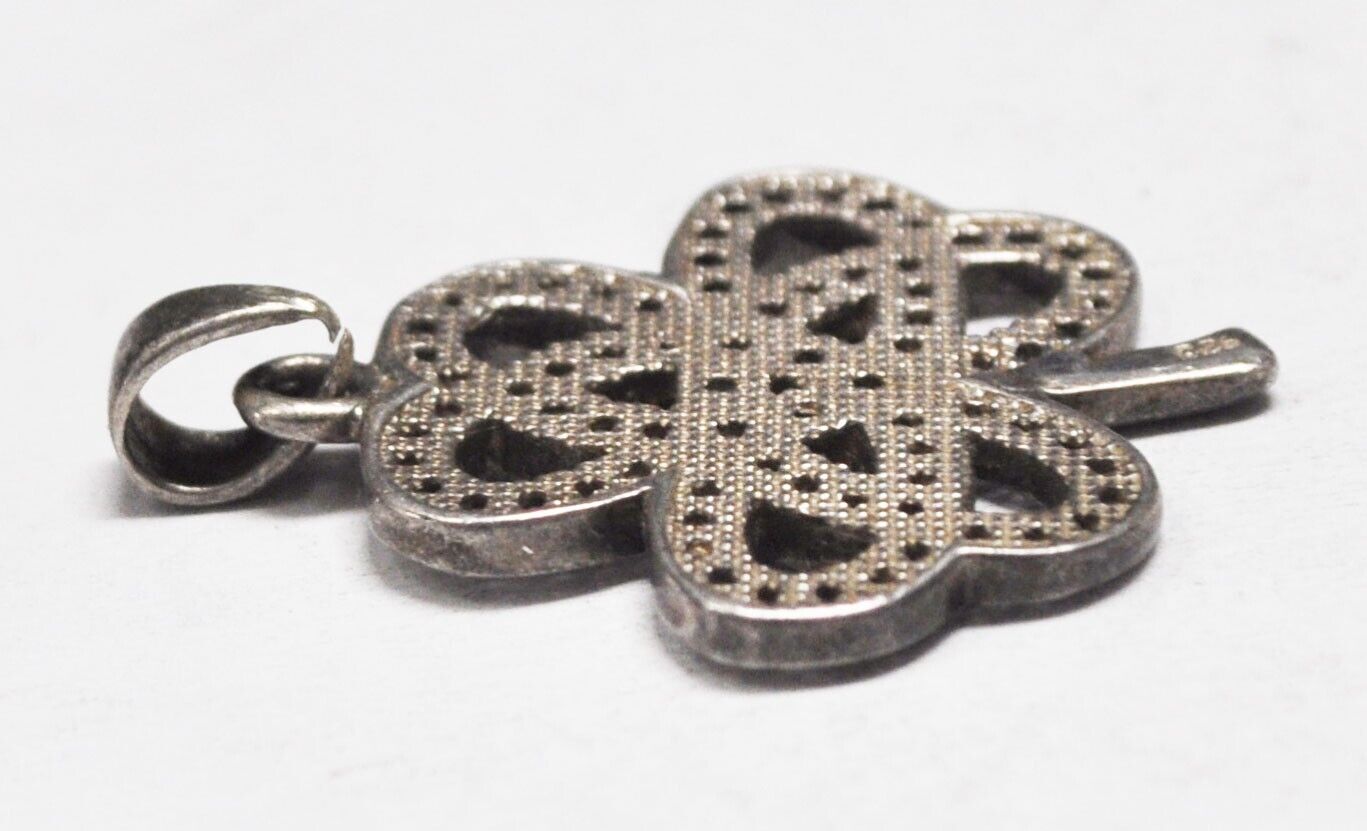 Sterling Silver CZ 3 Three Leaf Clover Pendant 36mm x 26mm