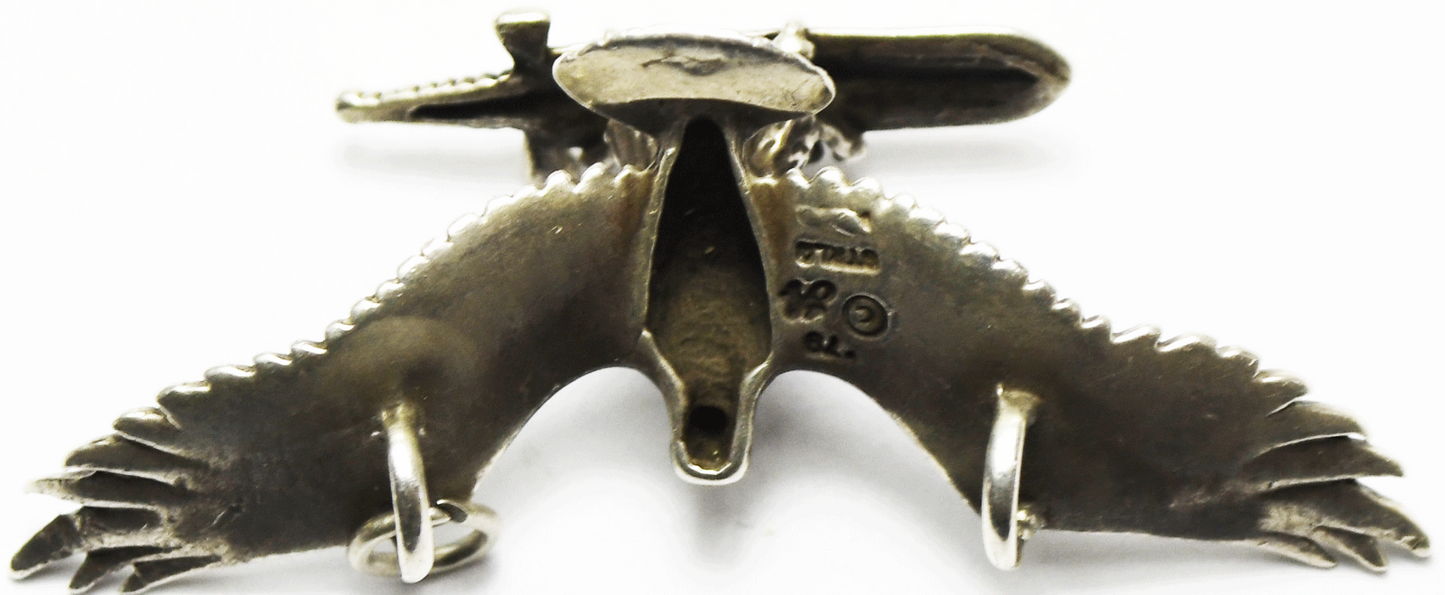 Sterling Silver Signed H 1978 Eagle With Dagger Slider Pendant 50mm x 17mm