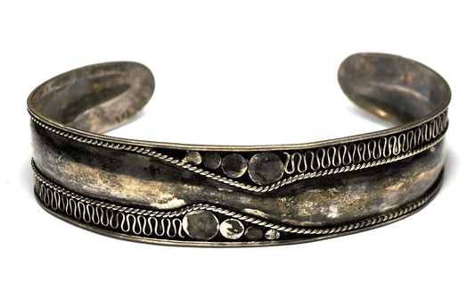 Sterling Silver Dot Squiggle Cuff Bracelet 13mm 7.25" Wrist  13g