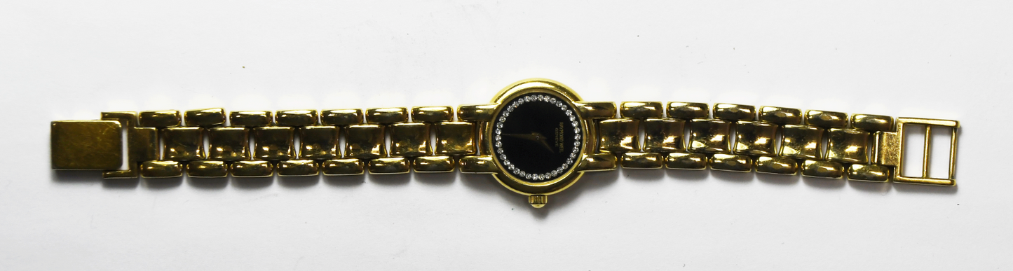 Women's Raymond Weil 3740-1 Black Crystal Dial 18k GEP Wristwatch 21mm 6.25"
