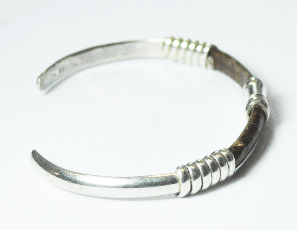 Sterling Silver Mexico TV-100 Brown Snakeskin Cuff Bracelet 7mm 7-1/4" Wrist