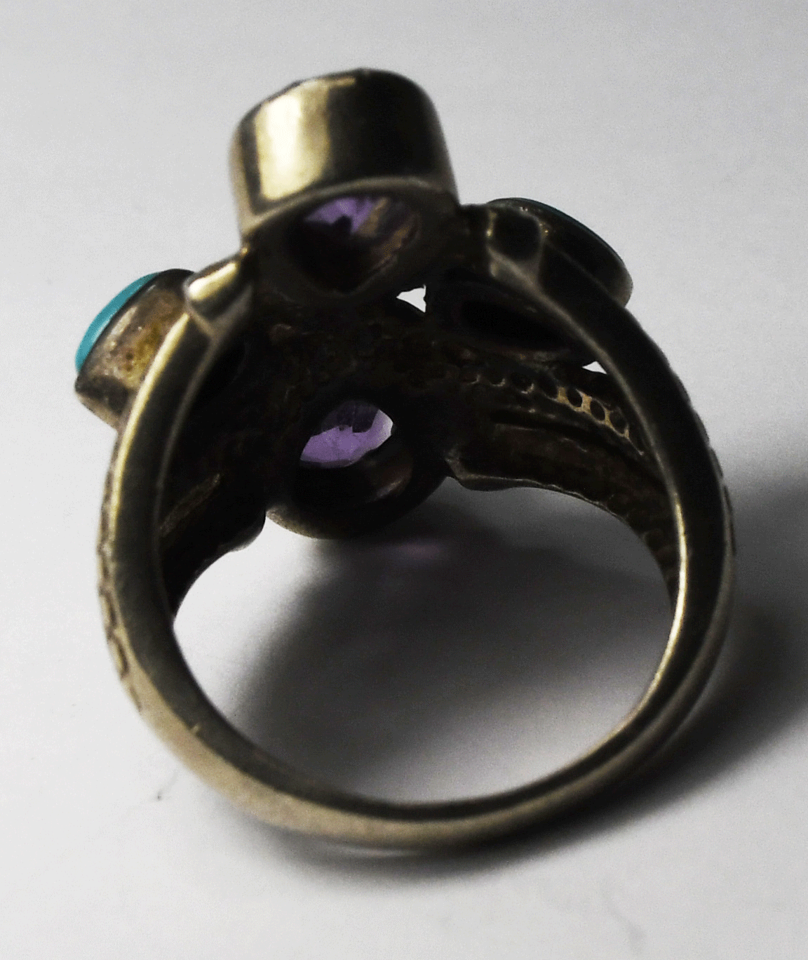 Sterling Silver Nicky Butler Amethyst Turquoise Ring 27mm Band Size 8