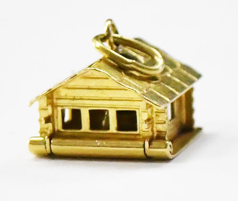 18k Yellow Gold CH N Hinged House Cabin Cooking Pot Charm 12mm x 11mm
