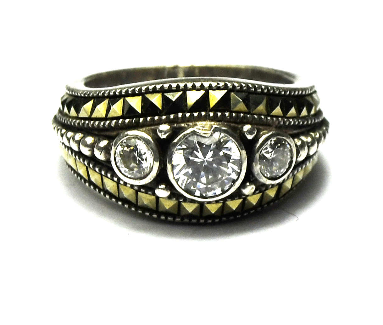 Sterling Silver Judith Jack Marcasite CZ  Ring 10mm Size 5