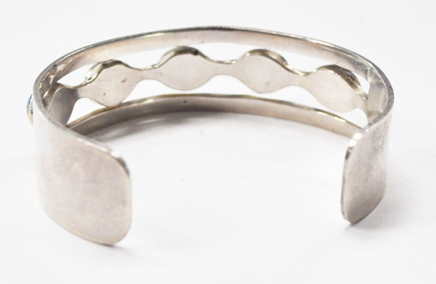 Sterling Silver Clear Gold Leaf Stone Cuff Bracelet 17mm 7" Wrist