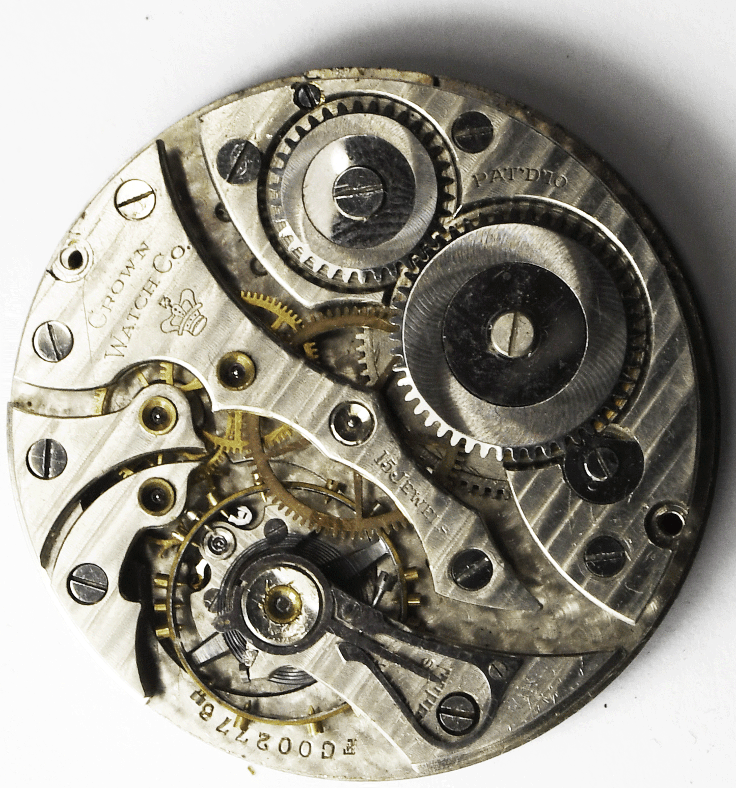 Vintage Crown Pocket Watch Movement 1512 Size 12 Not Running 40mm