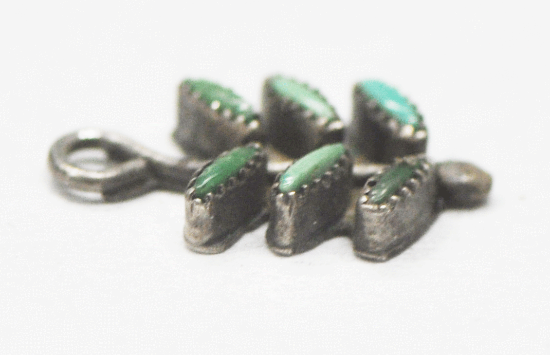 Sterling Silver Rice Petit Point Turquoise Leaf Charm Pendant 16mm x 9mm