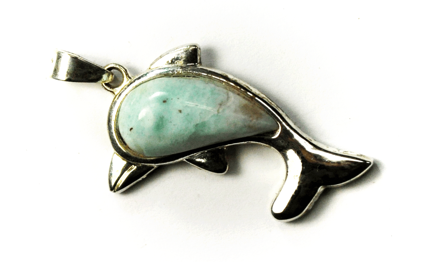 Sterling Silver Larimar Blue Dolphin Pendant 42mm x 22mm